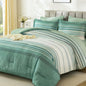 Dobuyly Teal Queen Comforter Set 7 Pieces, Blue Boho Striped Bed in a Bag Queen Size Soft Microfiber All Season Bedding Set with Comforter, Sheets, Pillowcases & Shams