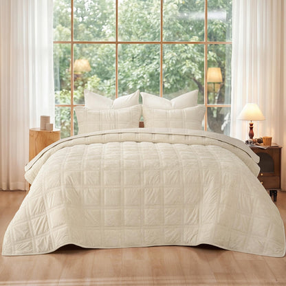 PHF Diamond Pattern Luxury Velvet Quilt Set Queen Size, Sand