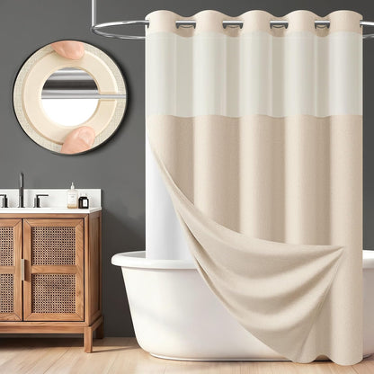 BTTN Cream Ringless Linen Textured Shower Curtain with Snap in Liner, 72x75
