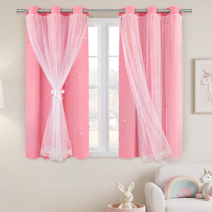 XiDi Blackout Curtains for Girls Bedroom Decor Pink Kids Rainbow Curtains