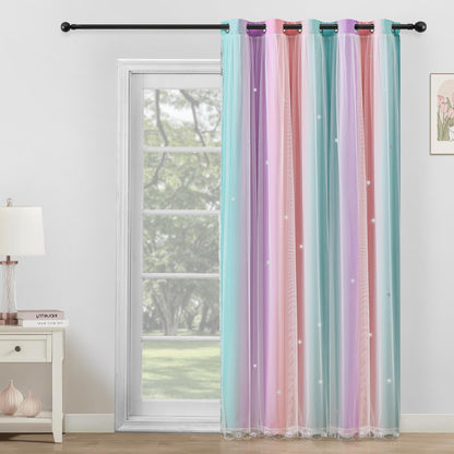 XiDi Blackout Curtains for Girls Bedroom Decor Pink Kids Rainbow Curtains