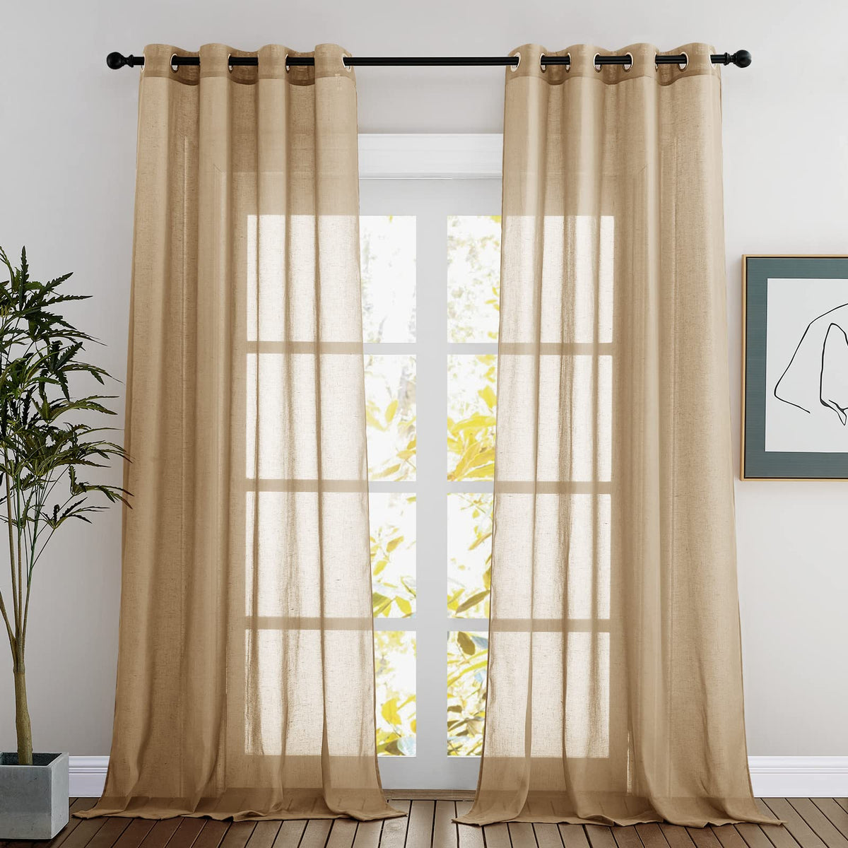 NICETOWN Semi Sheer Linen Ivory Curtains for Bedroom, W52xL84, 2 Panels