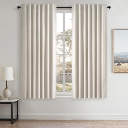 Topfinel Cream Linen Blackout Curtains 84 Inch Long for Bedroom Living Room, Ivory Pinch Pleat Back Tab Full Blackout Drapes Farmhouse Boho Curtains for Window, White Neutral Curtains 52" X 84" 7 FT