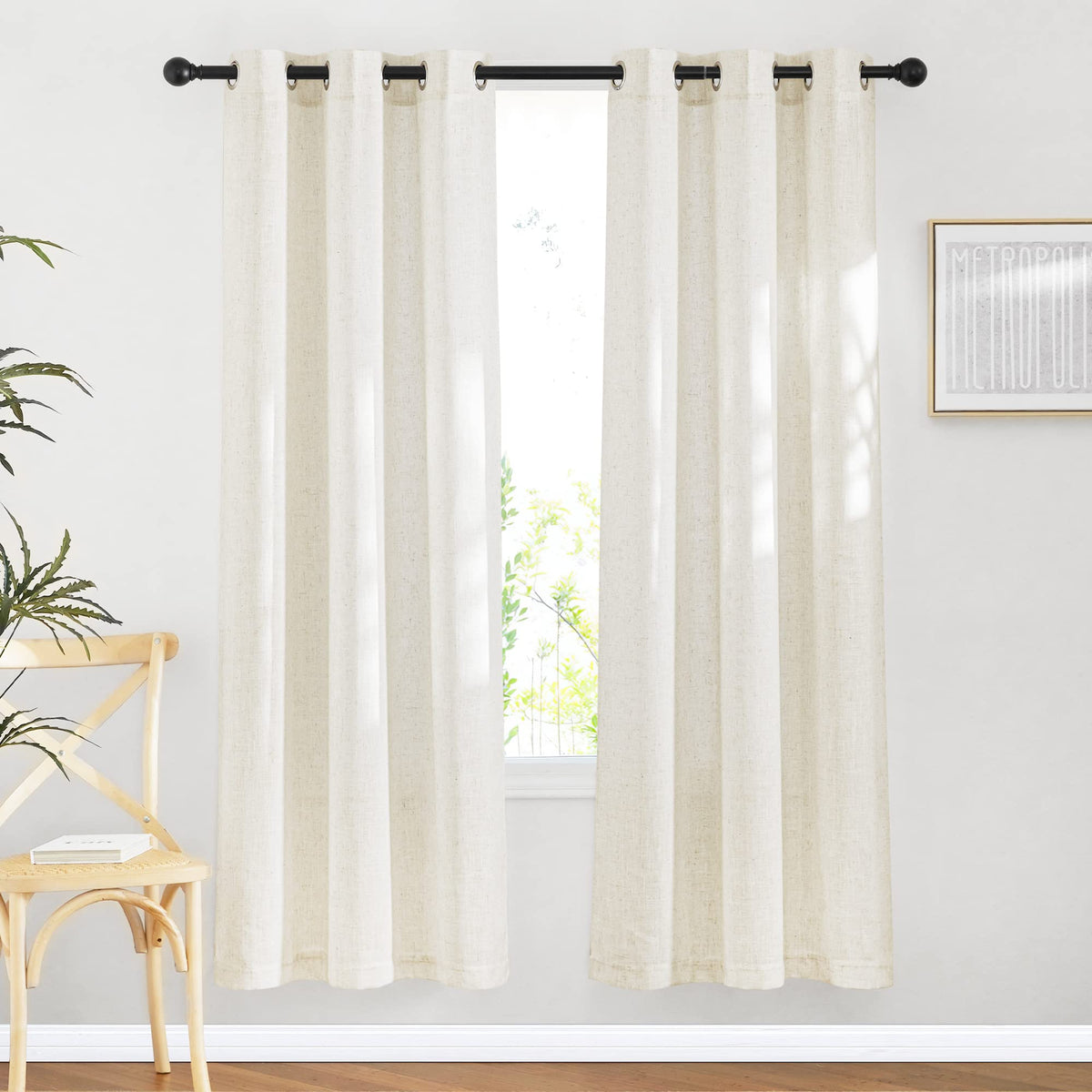 NICETOWN Semi Sheer Linen Ivory Curtains for Bedroom, W52xL84, 2 Panels