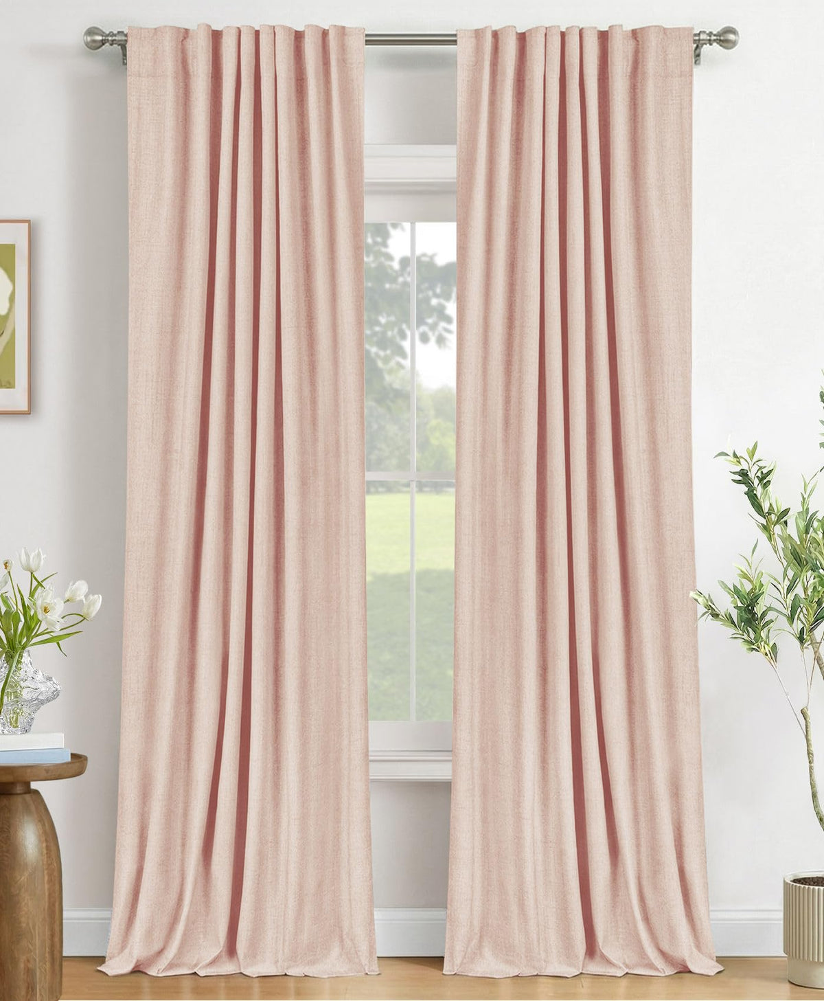 Linen Total Blackout Curtains for Bedroom Living Room 84 Inch, Cream
