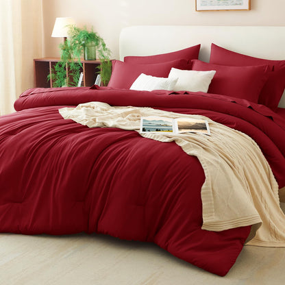 CozyLux Queen Comforter Set Black, 7 Pieces Bed in a Bag