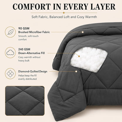 CozyLux Full Comforter Set 82"x86" Dark Grey - 7 Piece Bed in a Bag