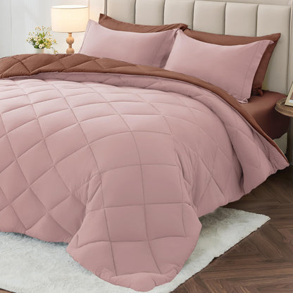 MUXHOMO Queen Comforter Set 7 Pieces, Reversible Bed in a Bag, Red/Black
