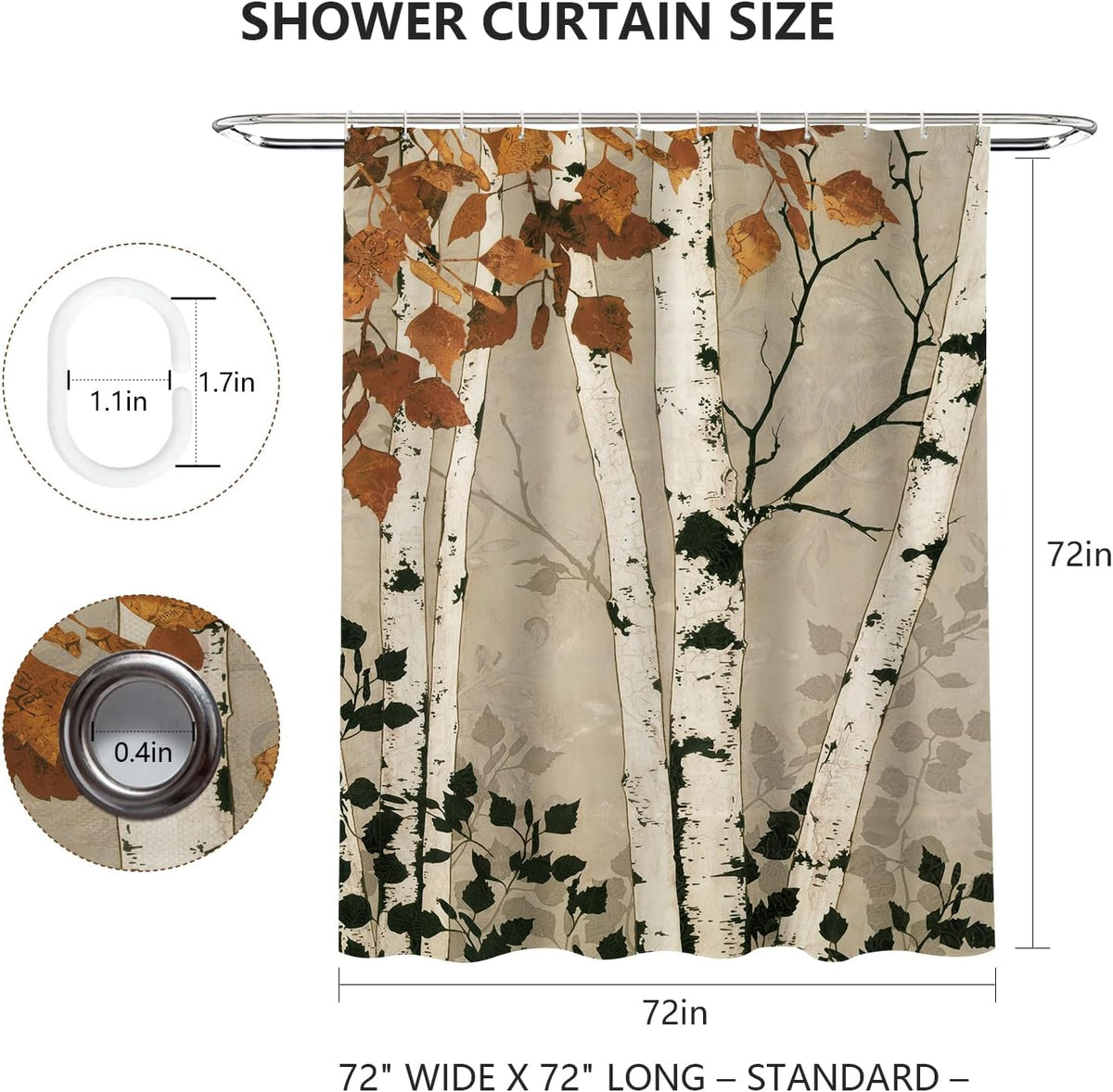 MEHOFOND Fall Birch Trees Shower Curtain Autumn Maple Leaves Shower Curtain Forest Nature Scenery Decor Fabric Bathroom Curtains with 12 Plastic Hooks 72x72 in