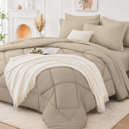 FUANNA Full Size Comforter Sets 7 PCS, Navy Blue Bed Set, Soft Bed in a Bag