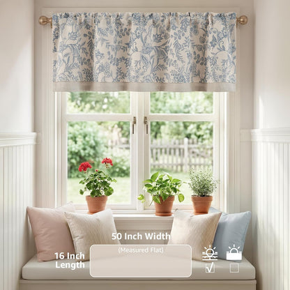 jinchan Linen Valance Curtain Farmhouse 16 Inch 1 Panel Blue on Beige