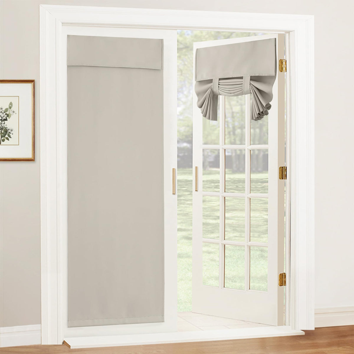 RYB HOME Blackout French Door Curtain, No Drill, W26 x L69, Black, 1 Panel