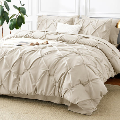 CozyLux Queen Comforter Set Black, 7 Pieces Pintuck Bed in a Bag