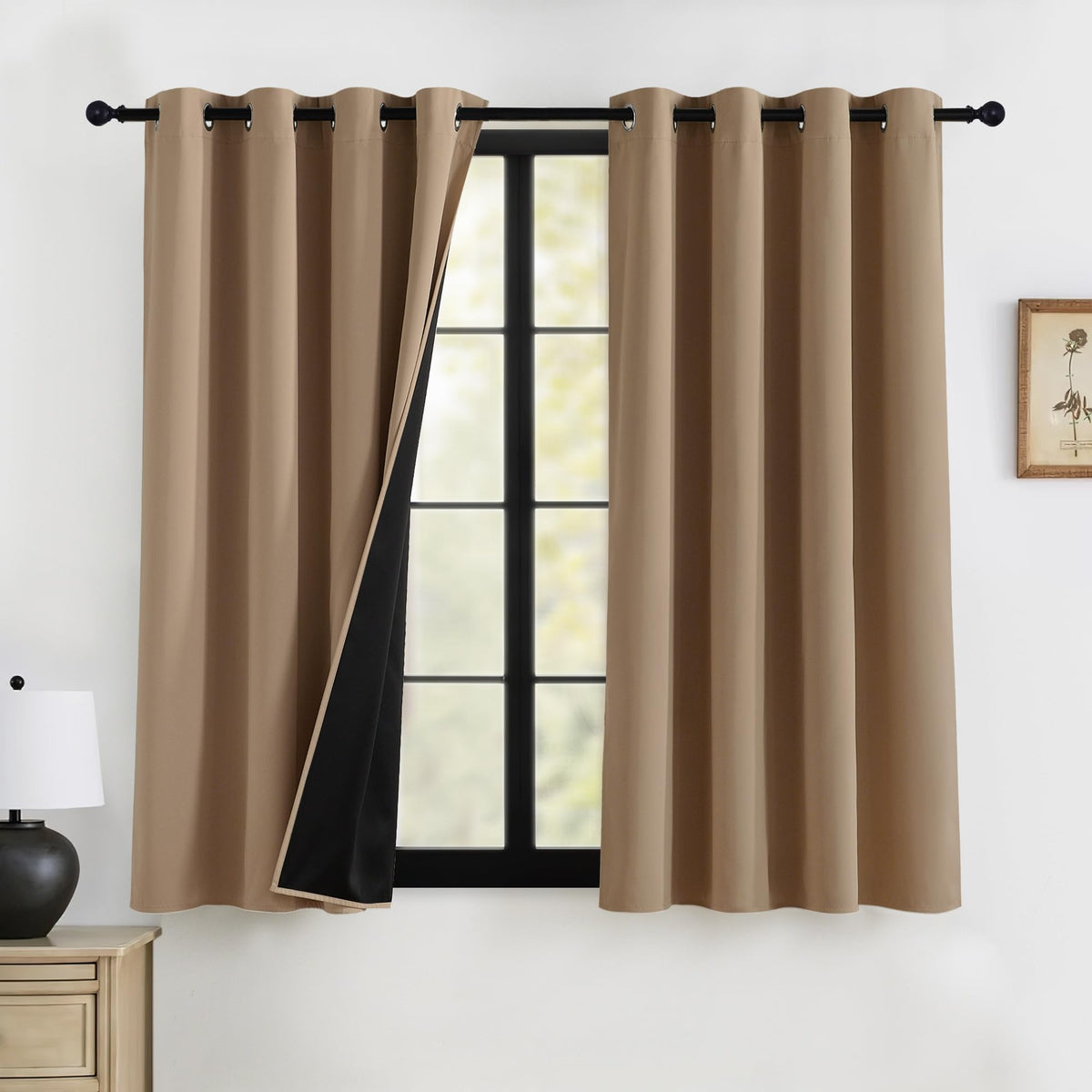 RYB HOME 100% Blackout Black Curtains for Bedroom Living Room 84 inch Long