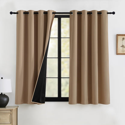 RYB HOME 100% Blackout Black Curtains for Bedroom Living Room 84 inch Long
