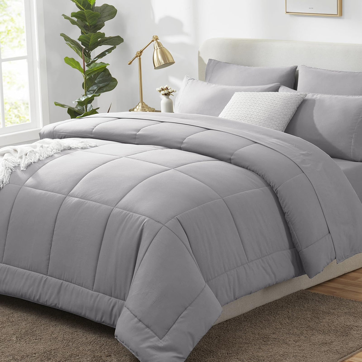 CozyLux Full Size Comforter Sets Black - 7 Pieces Bed in a Bag