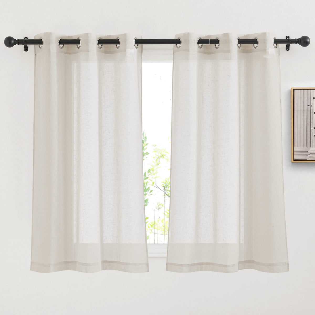 NICETOWN Semi Sheer Linen Ivory Curtains for Bedroom, W52xL84, 2 Panels