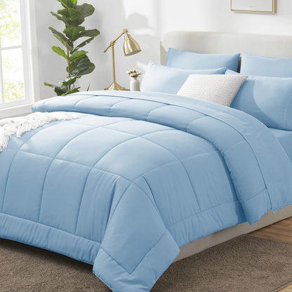 CozyLux Queen Comforter Set Black - 7 Pieces Bed in a Bag