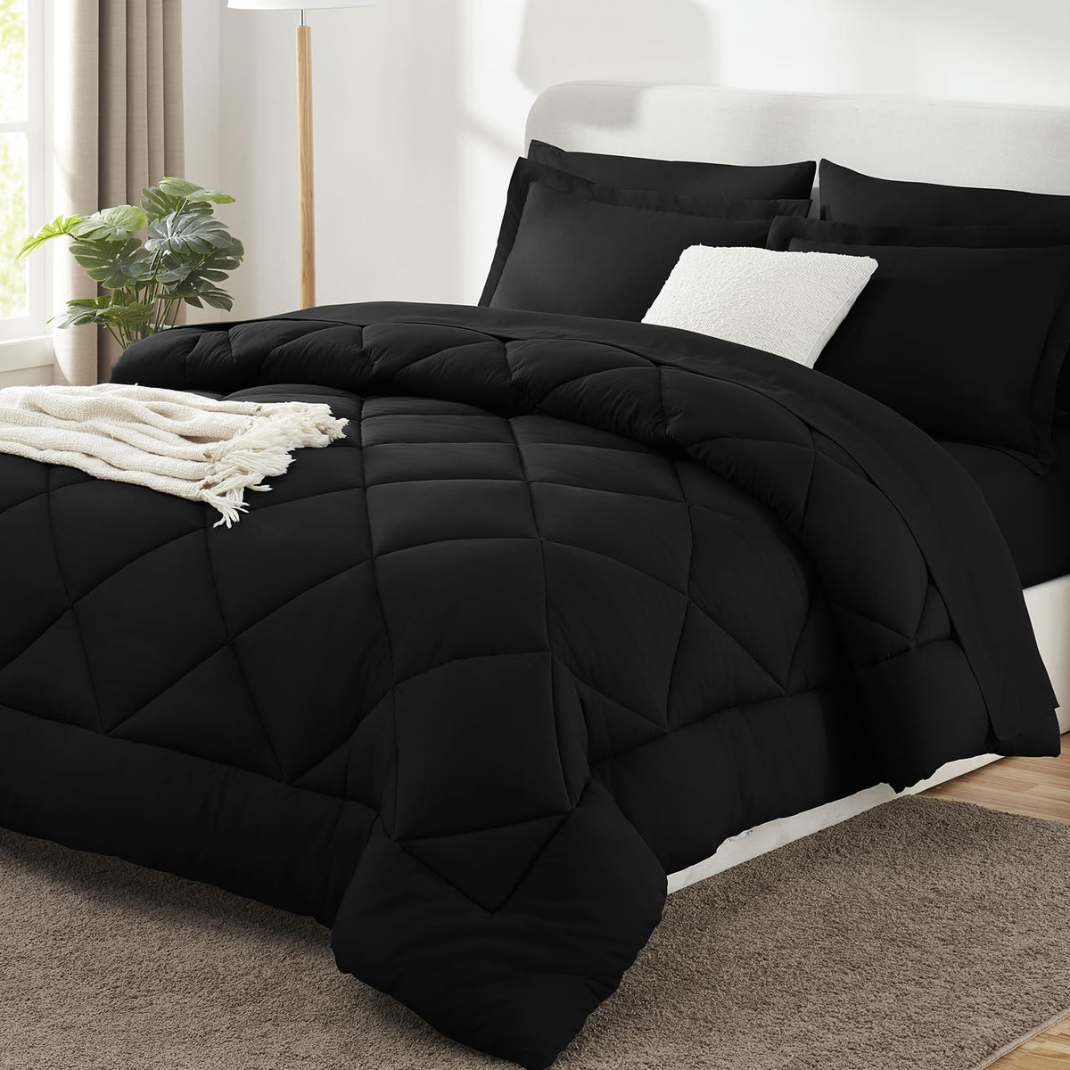 CozyLux Full Comforter Set 82"x86" Burgundy - 7 Piece Bed in a Bag