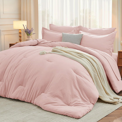 MUXHOMO Queen Comforter Set 7 Pieces, Soft Bed in a Bag, Olive Green