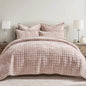 RECYCO Channel Box Stitch Velvet Quilt Set, King Size, Beige