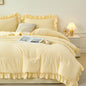 RYNGHIPY 5 Pcs Gingham Bedding Set Queen Yellow Ruffle Comforter Sets