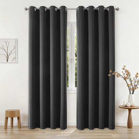 Joydeco 84Inch Blackout Curtains for Bedroom, Black Out Curtains 84 inch Long, Thermal Insulated Long Drapes 2 Panels Set, Room Darkening Grommet Grey Curtains for Living Room, Cortinas para Sala