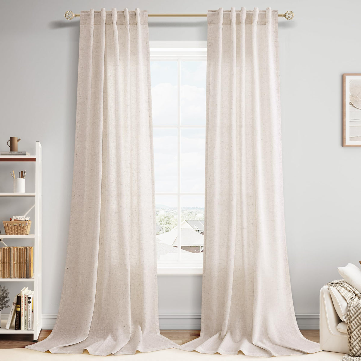 Nanspring Linen Kitchen Window Curtains Over Sink for Cafe 36x36 Inch Cream
