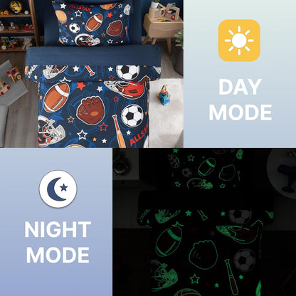 Twin Comforter Set for Boys-5 Pieces Ball Glow in the Dark Bedding Set