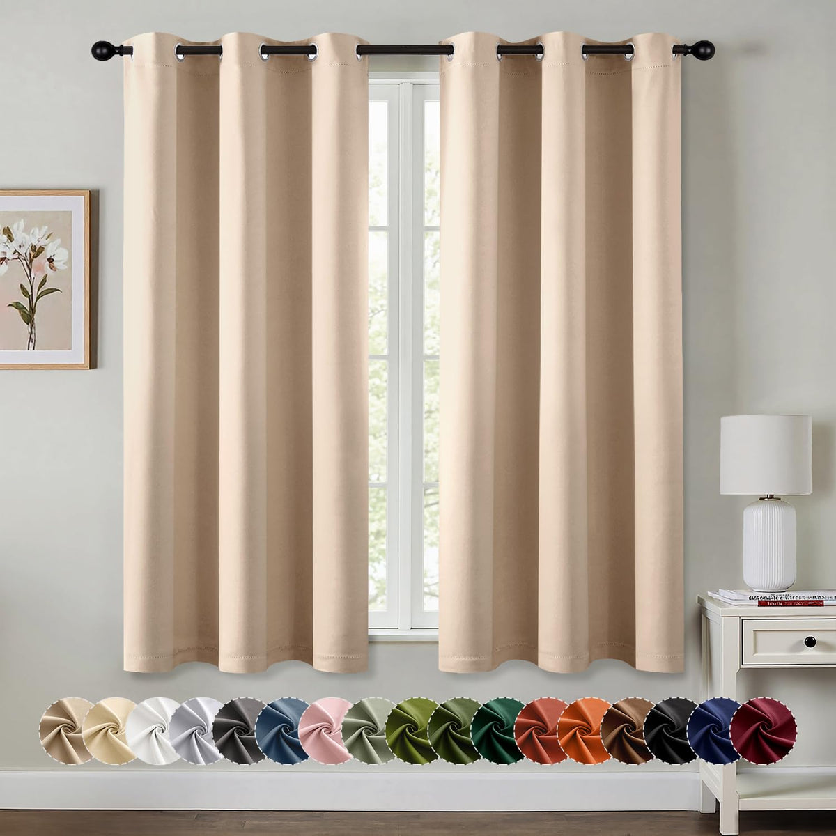 MIULEE Blackout Curtains for Bedroom 2 Panels 40 x 63 Inch Long Black