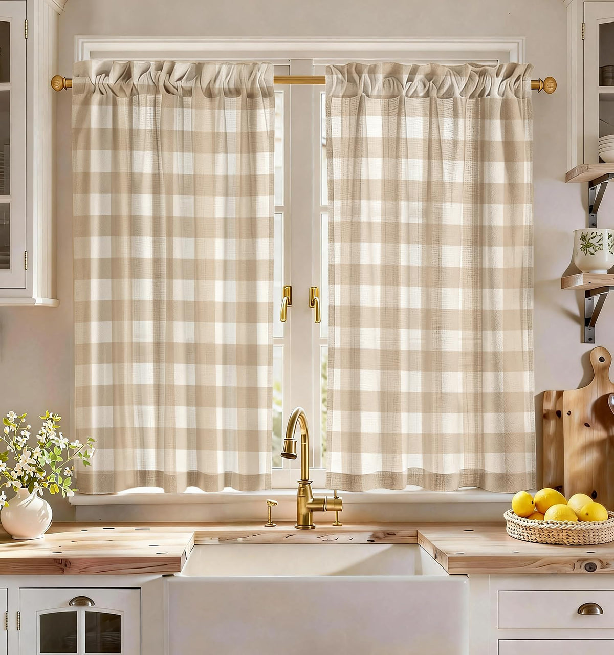 Miss Adola 36 Inch Length Kitchen Tier Curtains Pumpkin Leaf Cafe Curtains