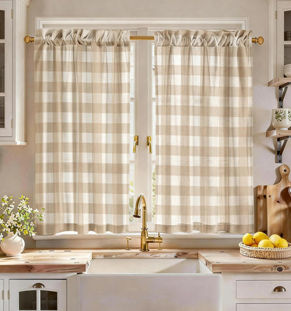 Miss Adola 36 Inch Length Kitchen Tier Curtains Pumpkin Leaf Cafe Curtains