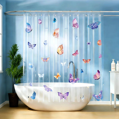 Clear Green Ivy Leaves Shower Curtain Liner, Transparent Plastic Nature Green Botanical Leaf Decorative Waterproof Shower Curtains for Bathroom, 72x72 Weighted Magnetic Shower Curtain Liner with Hooks