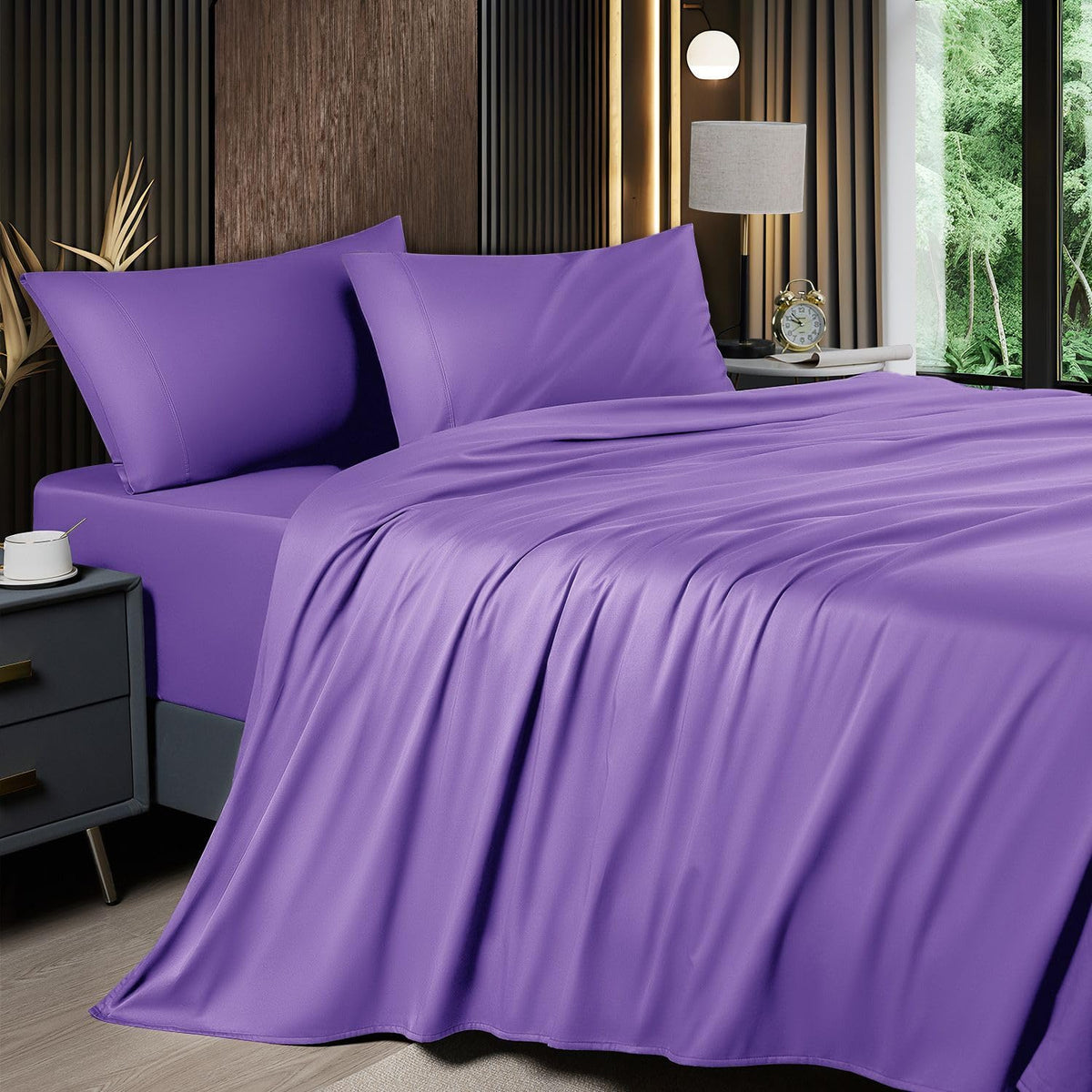 Shilucheng 6 Piece Queen Sheet Sets, Cooling Sheets, Dark Grey
