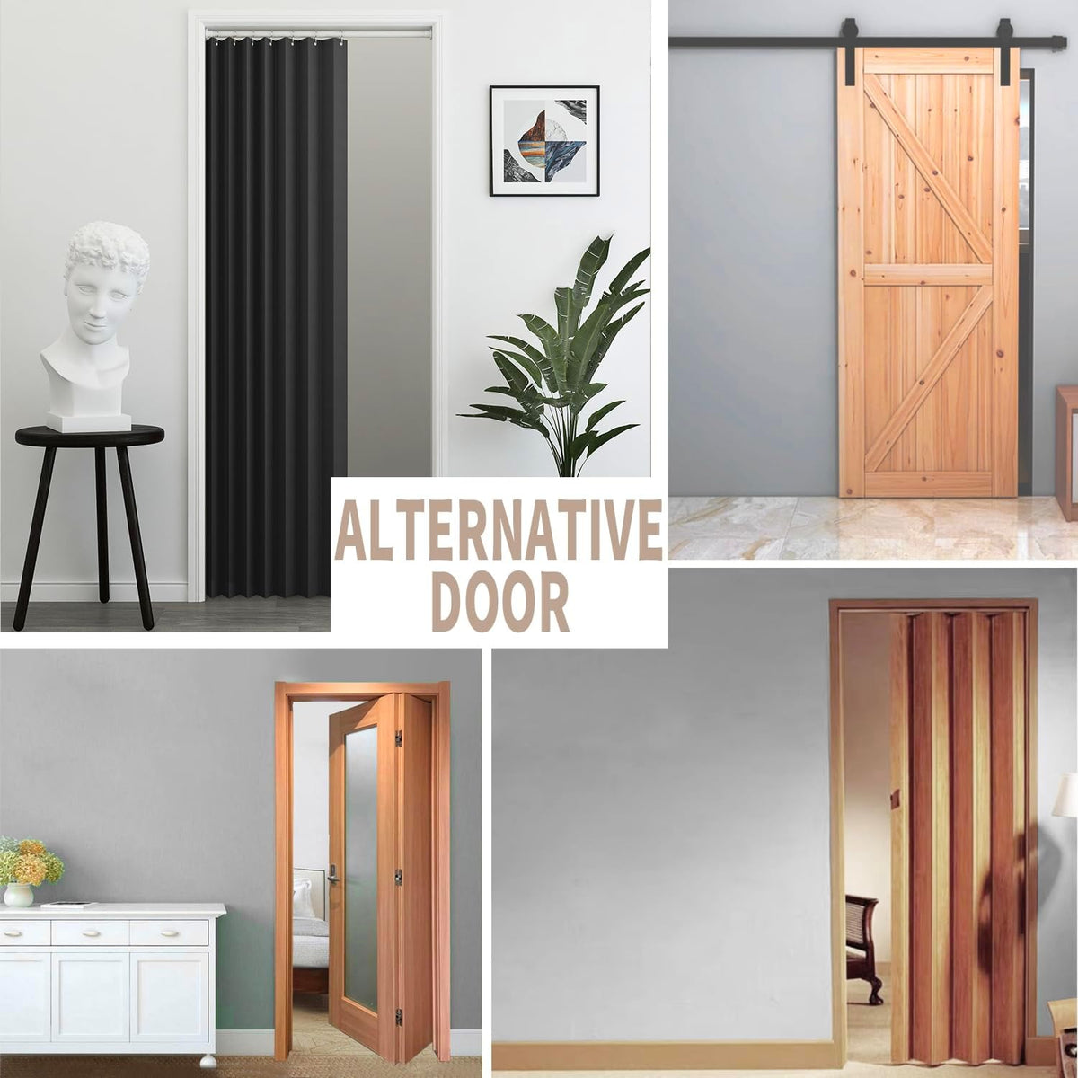 Vatge Closet Door Curtain Room Divider Drapes, Pleated Folding Style Curtains for Doorways Curtain for Bedroom Without Door,1 Panel with Tieback, W39 x L78, Black