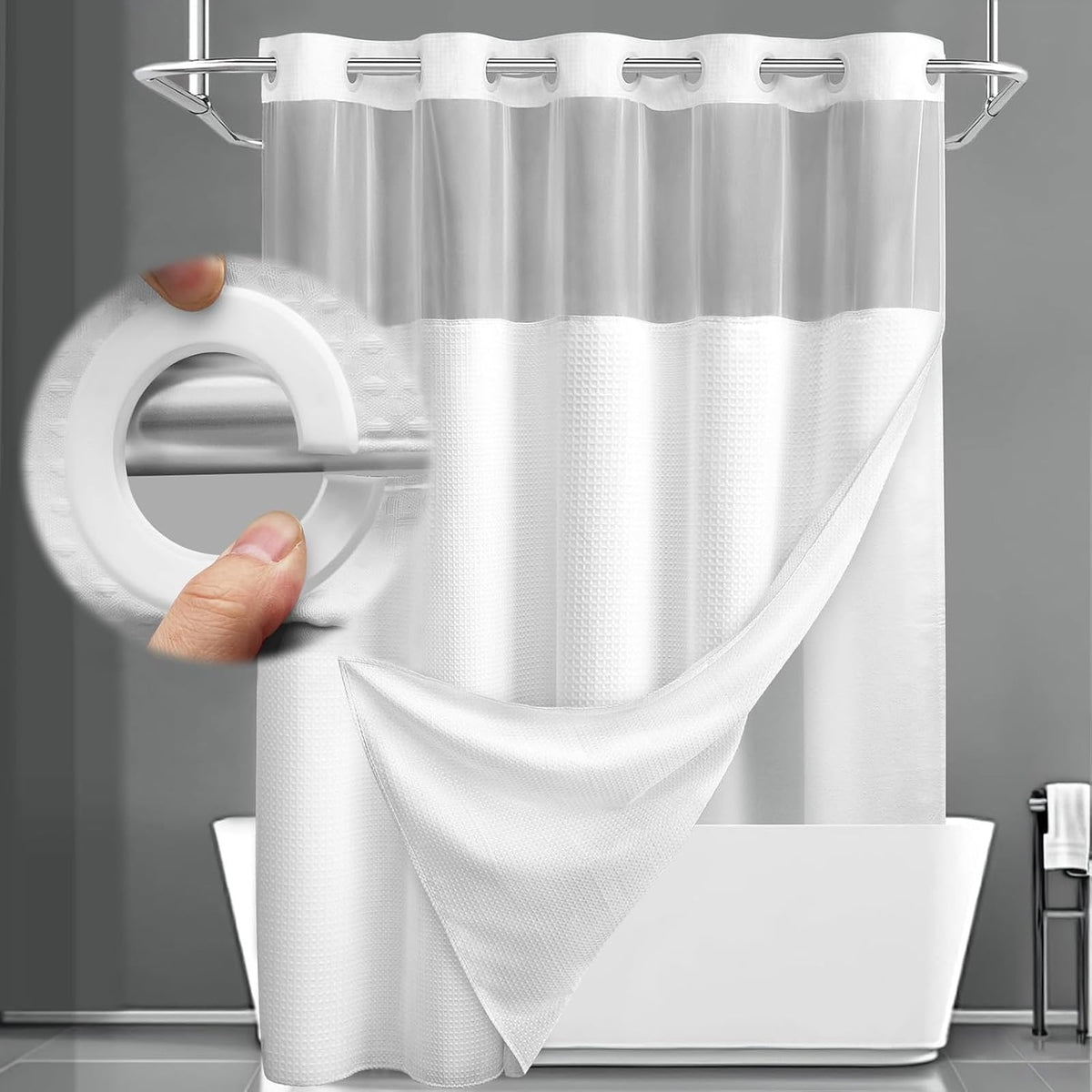 No Hook Shower Curtain with Liner Set Hotel Waffle Burgundy 72W X 75L