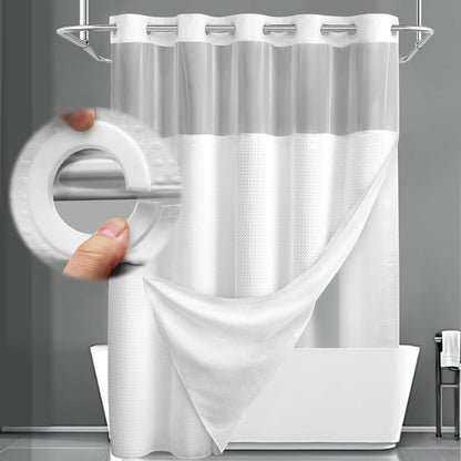 No Hook Shower Curtain with Liner Set Hotel Waffle Burgundy 72W X 75L