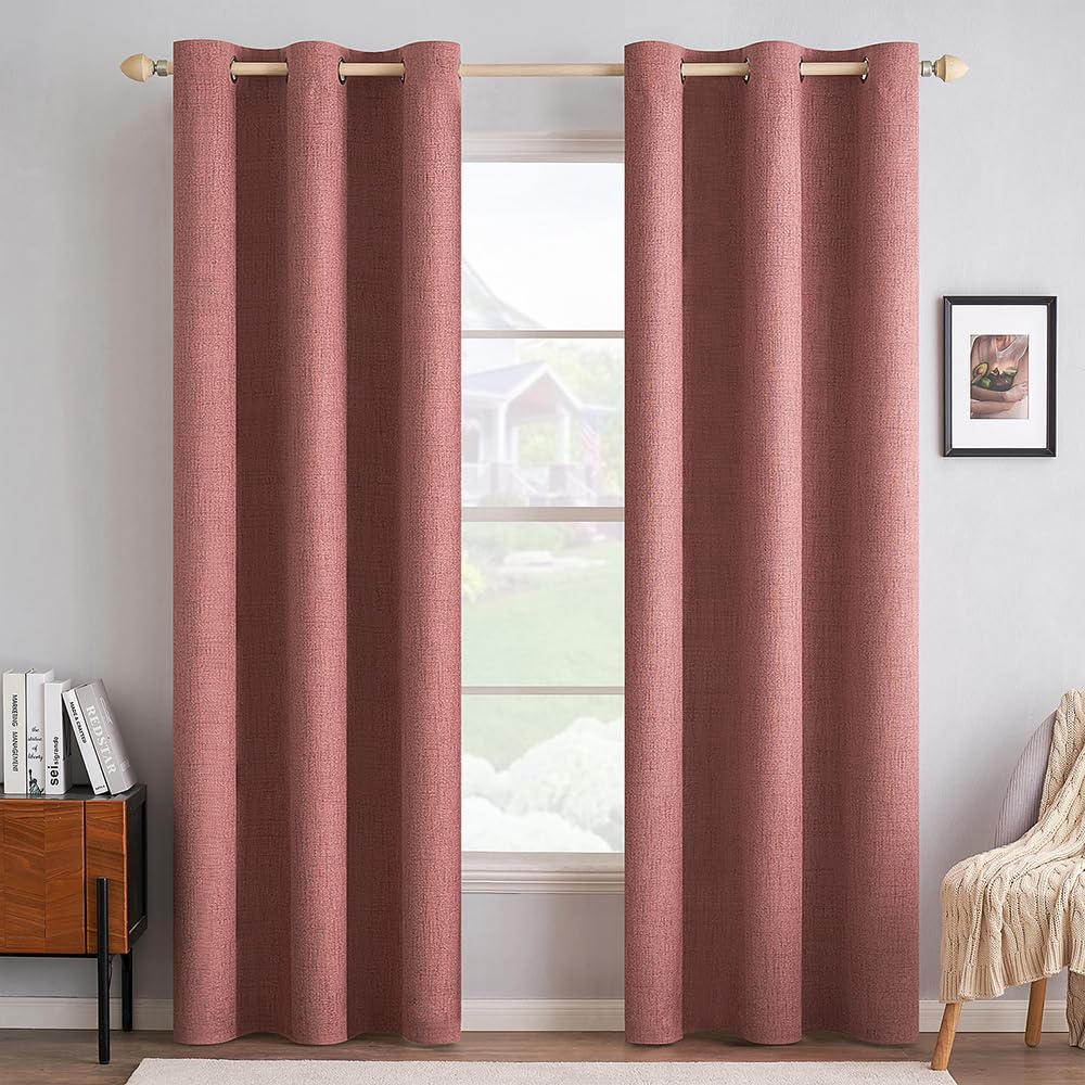 MIULEE 100% Blackout Linen Curtains for Bedroom 52x90 Inches Natural Beige