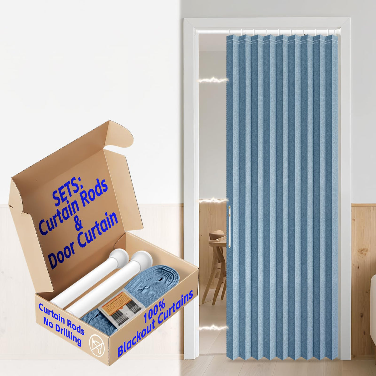 AJAZZ Blackout Accordion Door Magnetic Door Curtain Folding Closet Doors Curtain Invisible for Bedroom Room Living Room Doorway, Grey 42" W x 78" L, 1 Panel