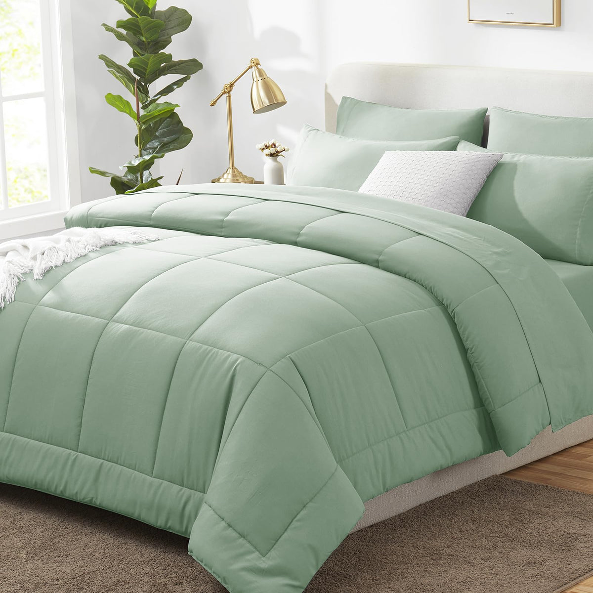 CozyLux Full Size Comforter Sets Black - 7 Pieces Bed in a Bag
