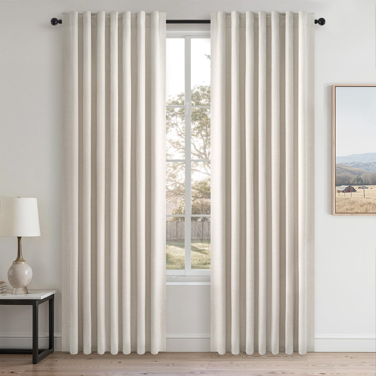 Topfinel Cream Linen Blackout Curtains 84 Inch Long for Bedroom Living Room, Ivory Pinch Pleat Back Tab Full Blackout Drapes Farmhouse Boho Curtains for Window, White Neutral Curtains 52" X 84" 7 FT