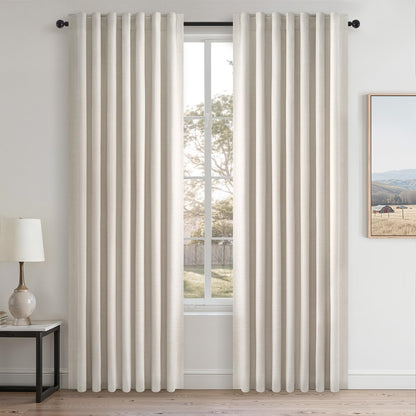 Topfinel Cream Linen Blackout Curtains 84 Inch Long for Bedroom Living Room, Ivory Pinch Pleat Back Tab Full Blackout Drapes Farmhouse Boho Curtains for Window, White Neutral Curtains 52" X 84" 7 FT