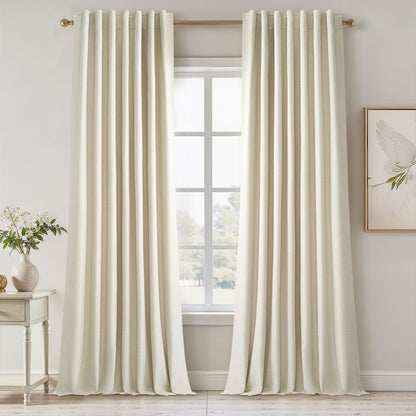 Topfinel Cream Linen Blackout Curtains 84 Inch Long for Bedroom Living Room, Ivory Pinch Pleat Back Tab Full Blackout Drapes Farmhouse Boho Curtains for Window, White Neutral Curtains 52" X 84" 7 FT