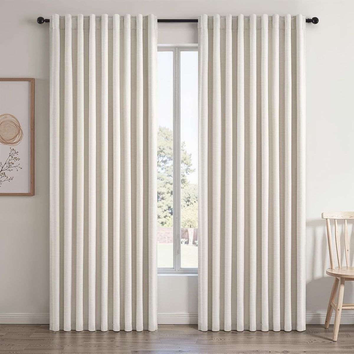 Topfinel Cream Linen Blackout Curtains 84 Inch Long for Bedroom Living Room, Ivory Pinch Pleat Back Tab Full Blackout Drapes Farmhouse Boho Curtains for Window, White Neutral Curtains 52" X 84" 7 FT