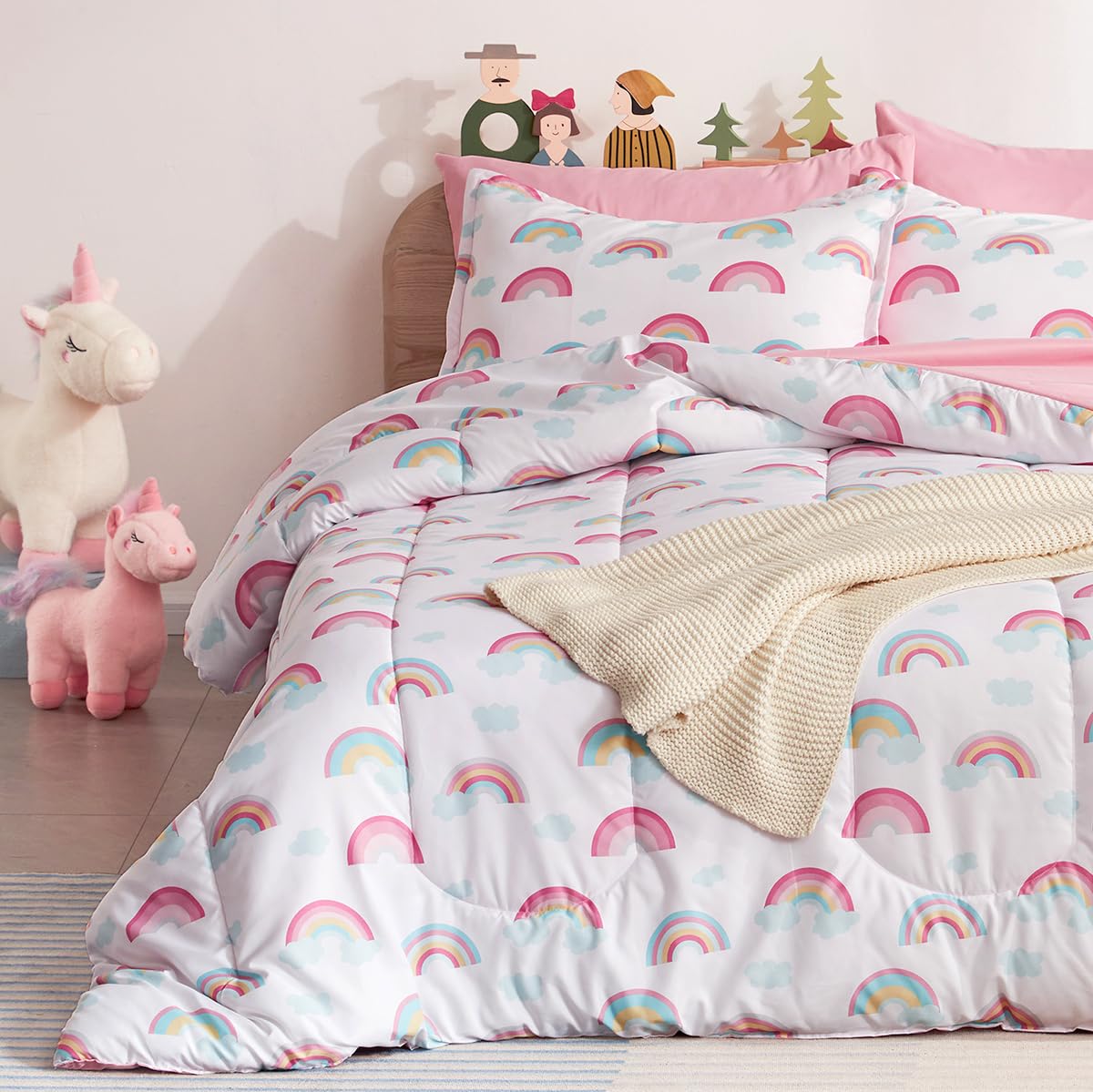 SLEEP ZONE Comforter Set Bed in A Bag, 7 Pieces Girls, Cattoon Pattern for Kids, Toddlers, Teens, Ultra Soft and Washable (Garden Secret,Full/Queen)
