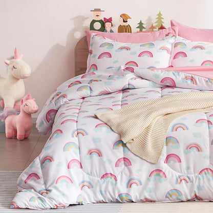 SLEEP ZONE Comforter Set Bed in A Bag, 7 Pieces Girls, Cattoon Pattern for Kids, Toddlers, Teens, Ultra Soft and Washable (Garden Secret,Full/Queen)