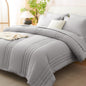 CozyLux Queen Comforter Set Beige - 7 Pieces Vertical Quilted Bed in a Bag