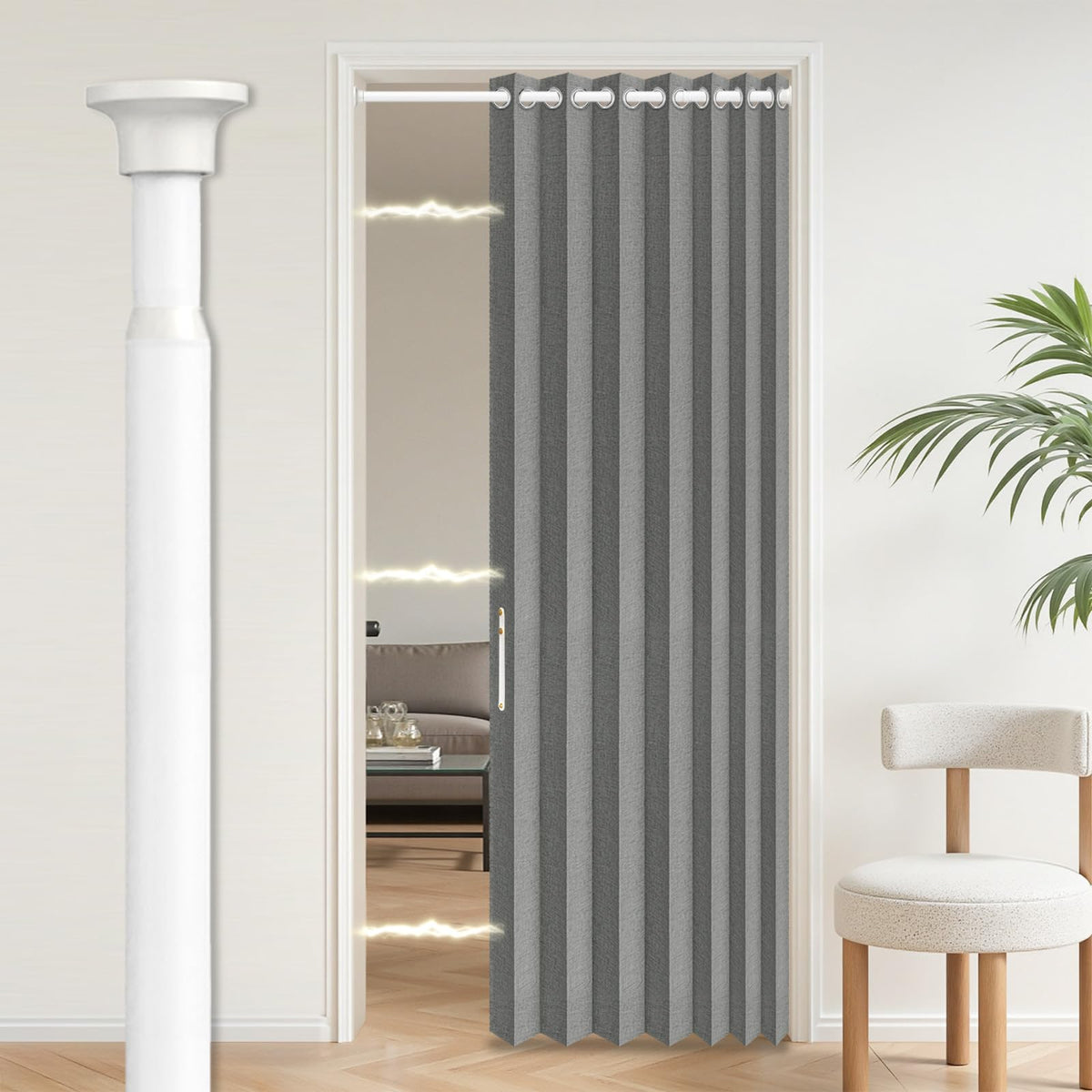 AJAZZ Blackout Accordion Door Magnetic Door Curtain Folding Closet Doors Curtain Invisible for Bedroom Room Living Room Doorway, Grey 42" W x 78" L, 1 Panel