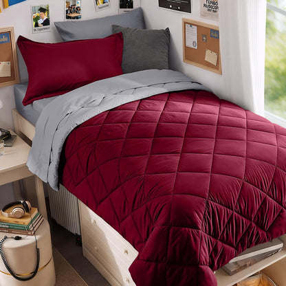 MUXHOMO Full Comforter Set 7 Pieces, Reversible Bed in a Bag, Red/Black