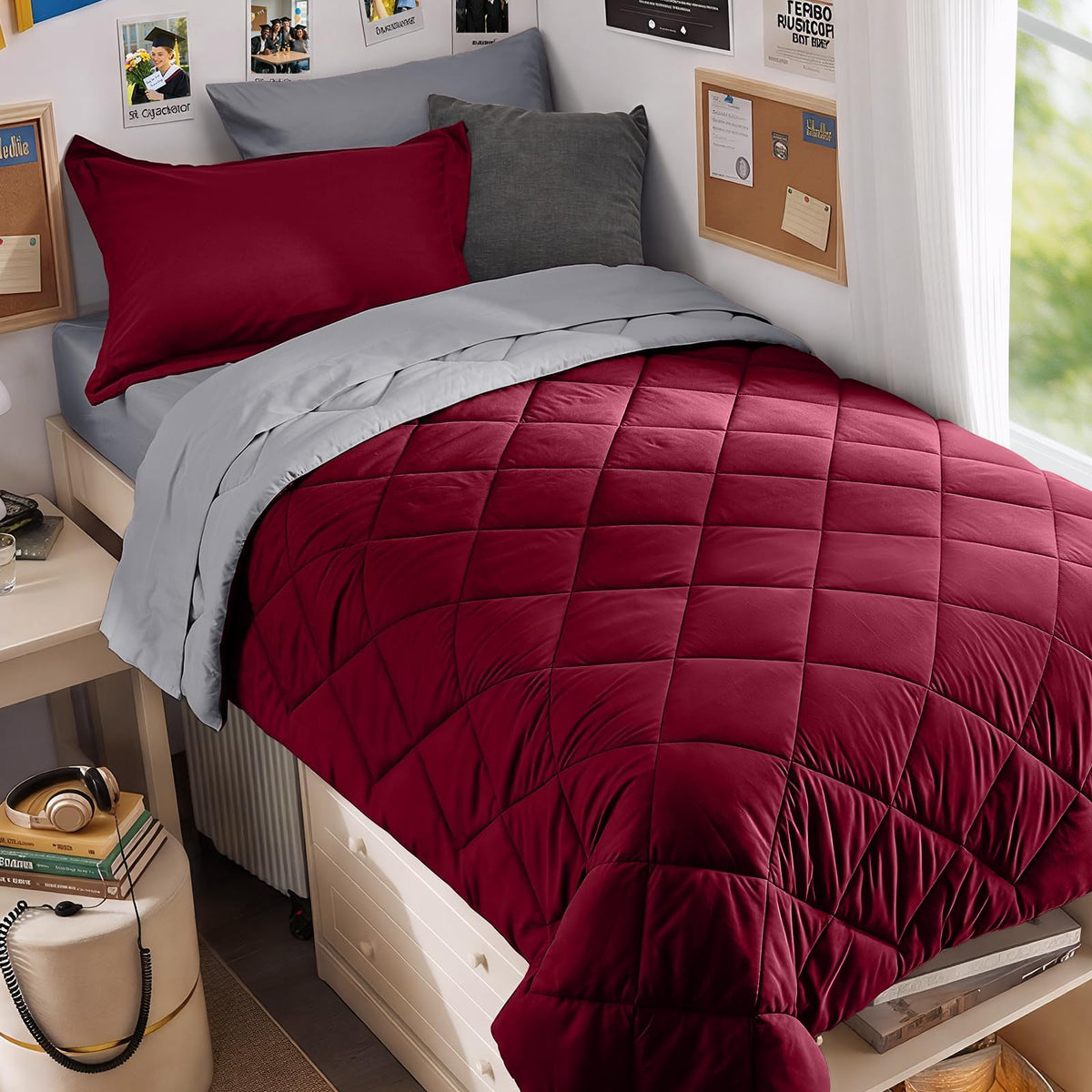 MUXHOMO Queen Comforter Set 7 Pieces, Reversible Bed in a Bag, Red/Black
